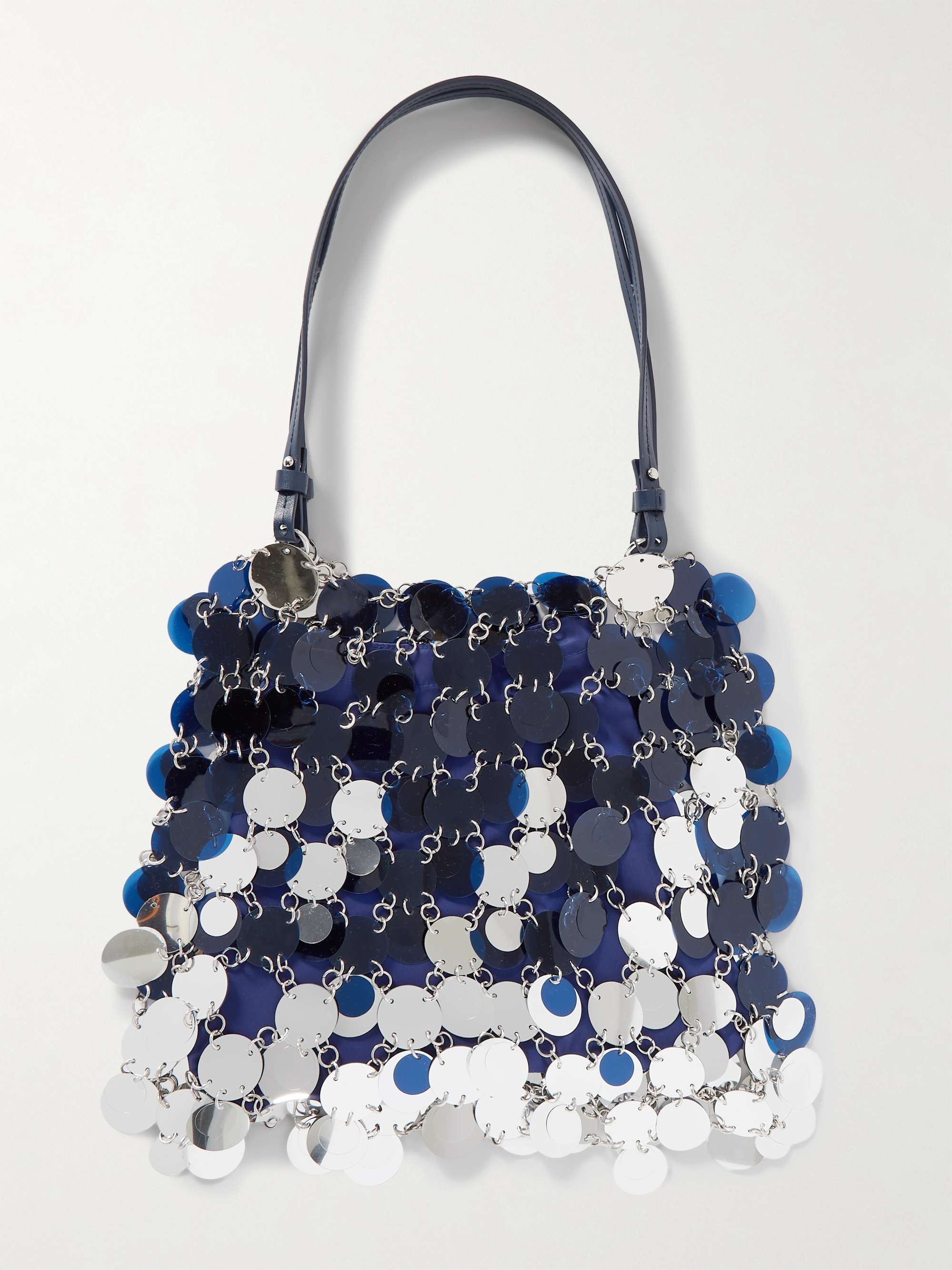 RABANNE Sparkle leather-trimmed pailette-embellished faille