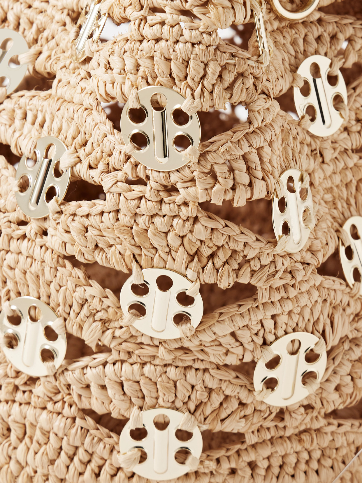 Rabanne Chainmail-embellished Raffia Bucket Bag In Gold
