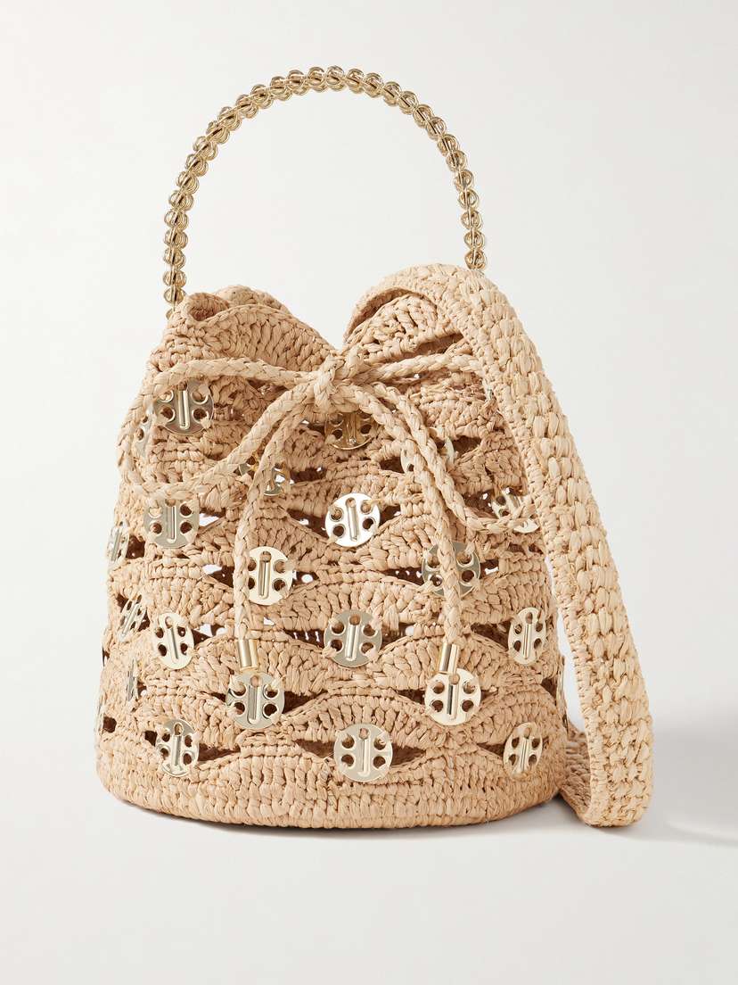 Rabanne Chainmail-embellished Raffia Bucket Bag