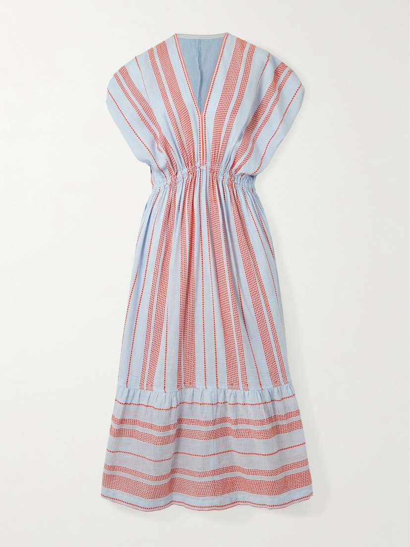 Lemlem Leila Gathered Striped Cotton-blend Midi Dress