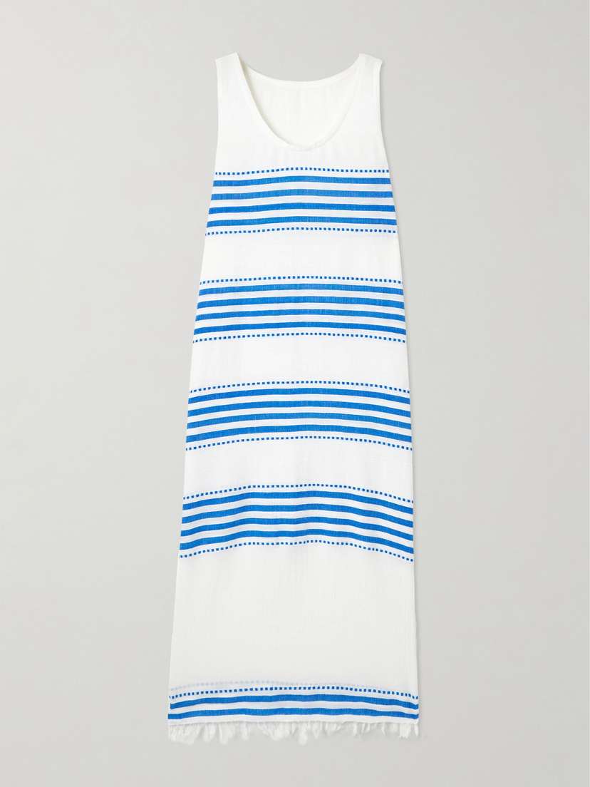 Lemlem Lilian Fringed Striped Cotton-blend Midi Dress