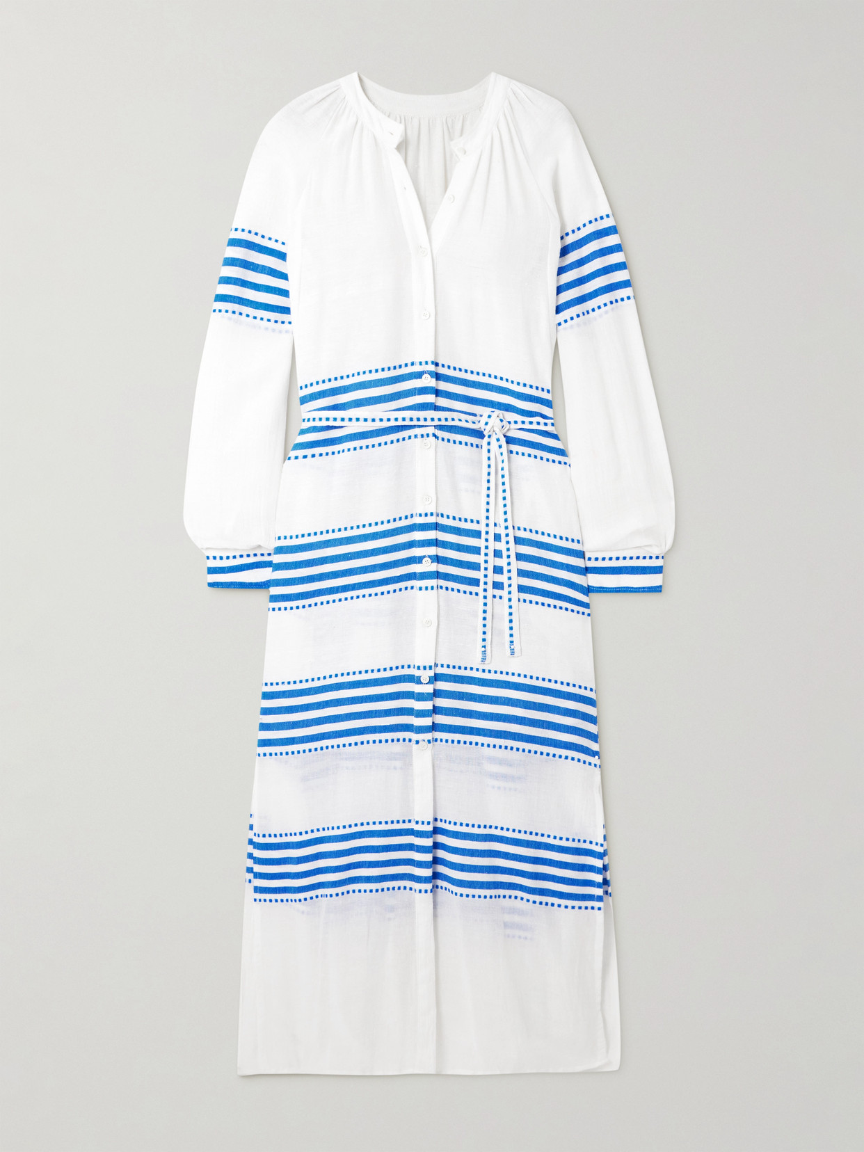 lemlem - Makeda Embroidered Striped Cotton-blend Gauze Maxi Dress - Blue