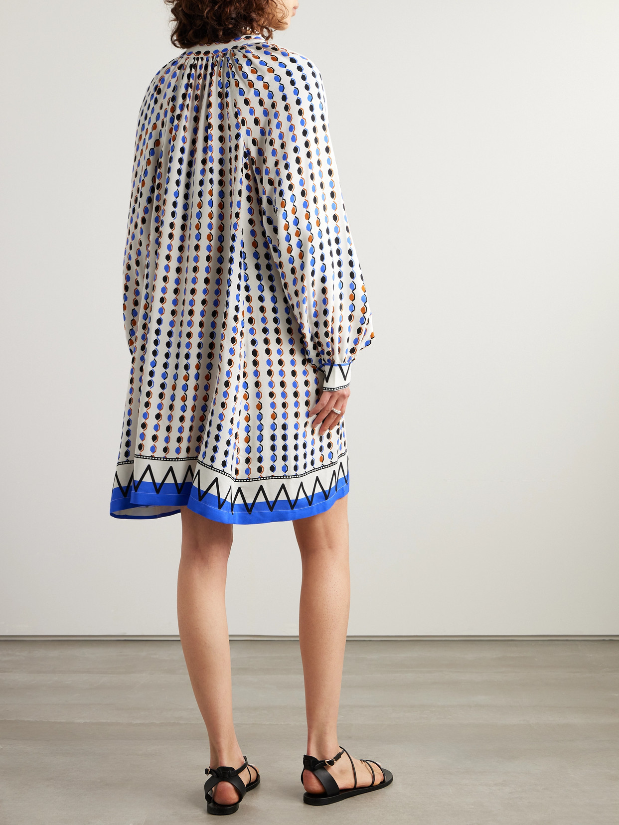 Lemlem Meaza Belted Printed Ecovero™-satin Mini Dress In Blue