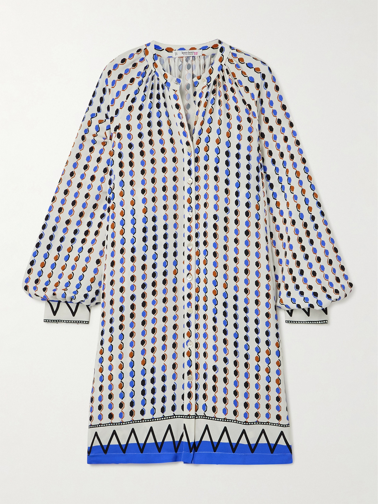 Lemlem Meaza Belted Printed Ecovero™-satin Mini Dress In Blue