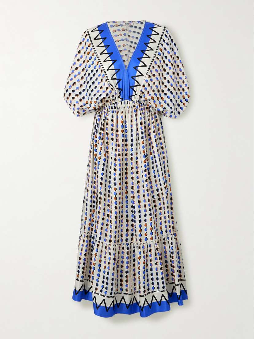 Lemlem Leila Gathered Printed Ecovero™-blend Satin Midi Dress