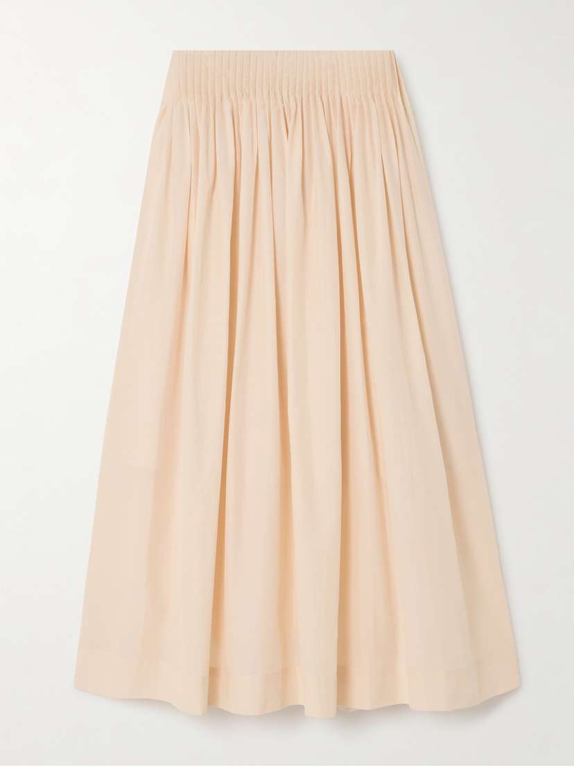 Loulou de Saison Artemis Pintucked Cotton And Silk-blend Midi Skirt