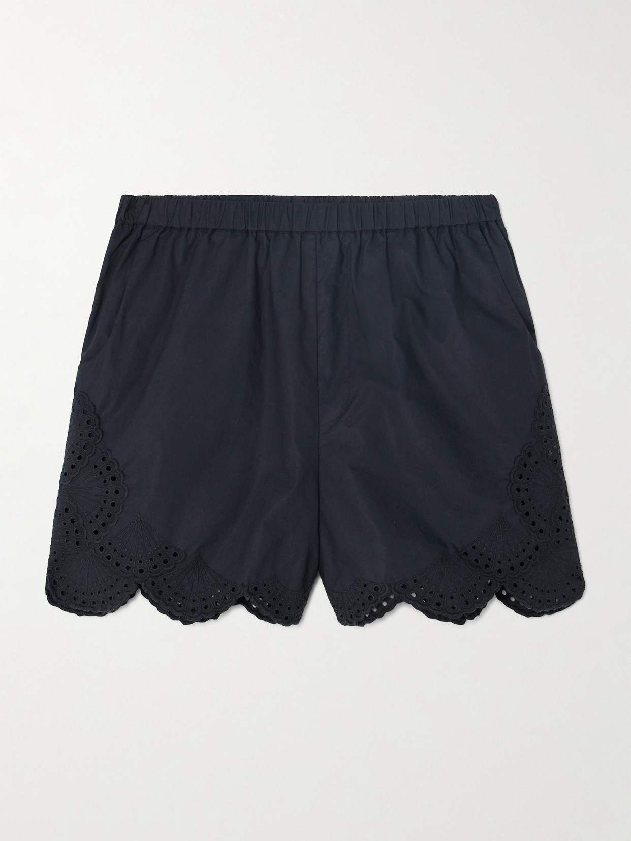 Loulou Studio Aurora Scalloped Broderie Anglaise Cotton Shorts In Black
