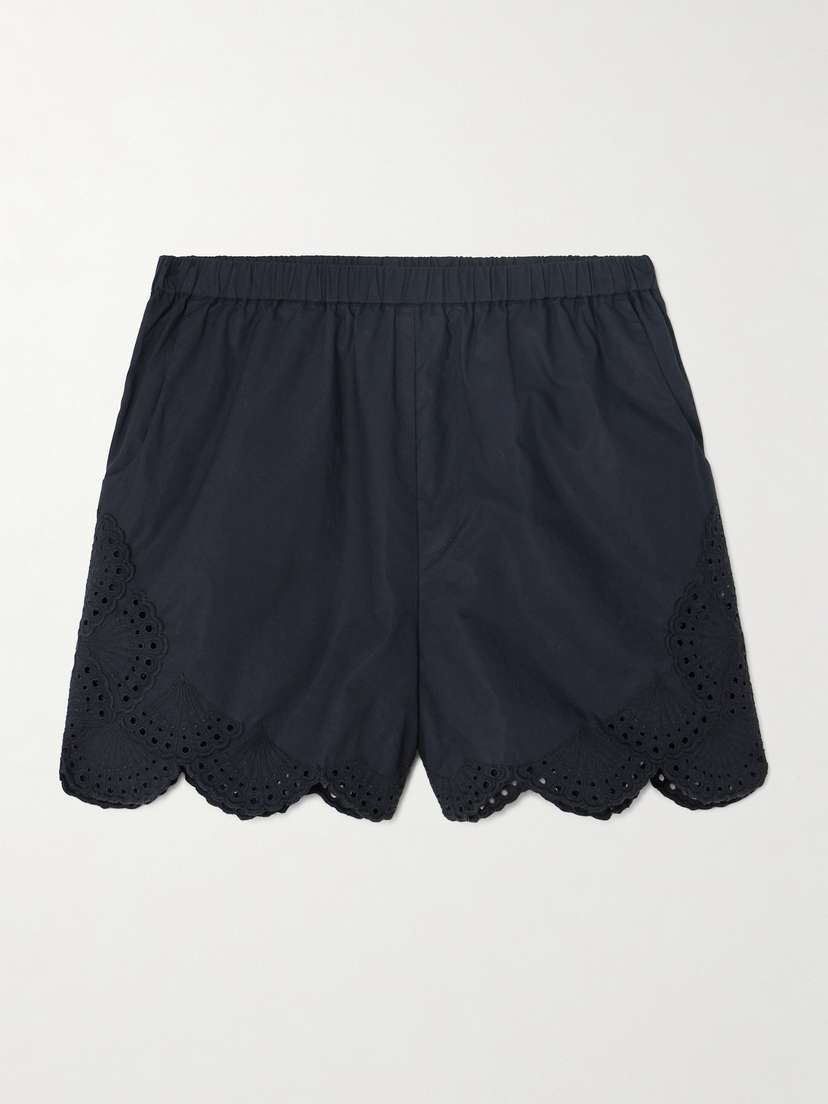 Loulou de Saison Aurora Scalloped Broderie Anglaise Cotton Shorts
