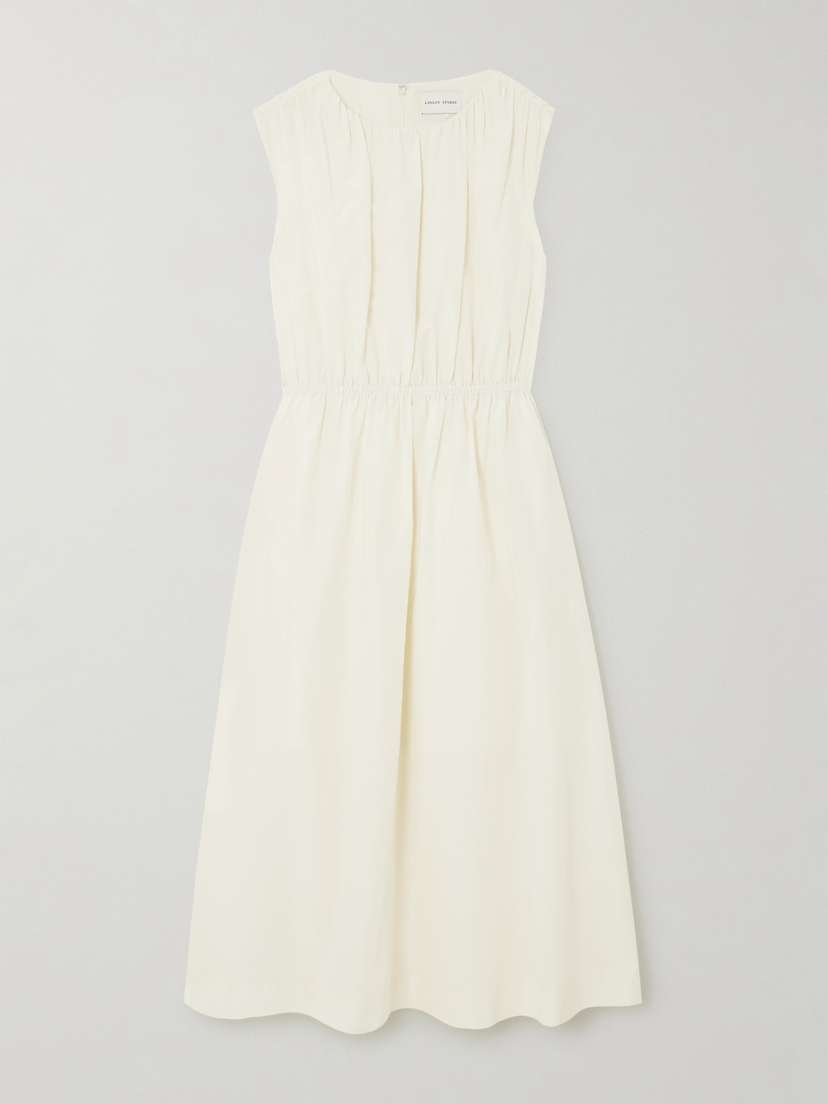Loulou de Saison Aphrodite Gathered Cotton And Silk-blend Midi Dress - x large