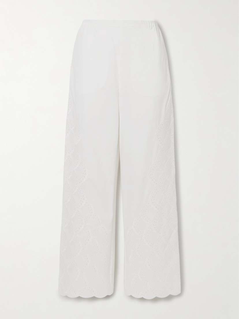 Loulou de Saison Dulche Scalloped Broderie Anglaise Cotton-poplin Straight-leg Pants