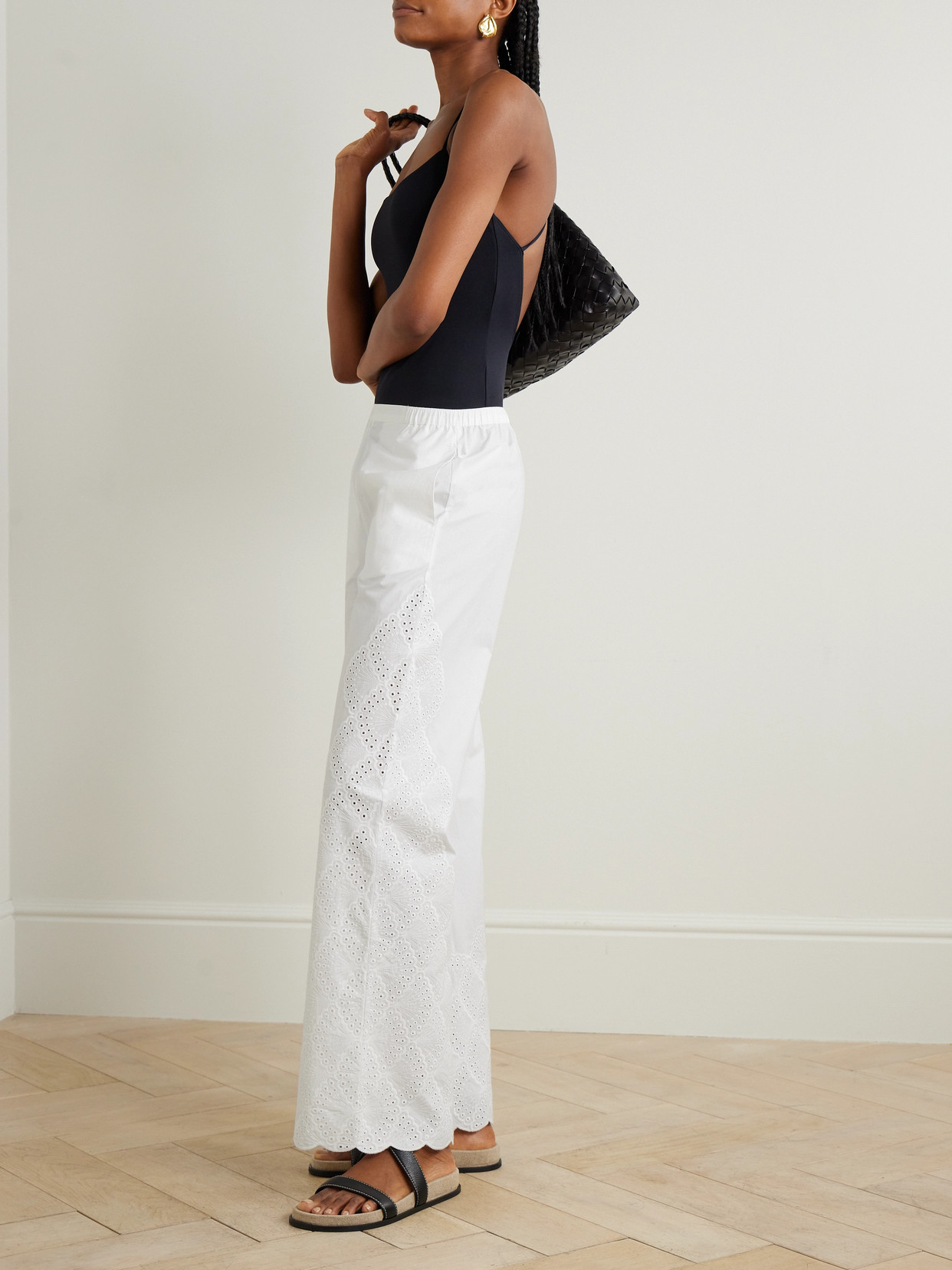 Loulou Studio Dulche Scalloped Broderie Anglaise Cotton-poplin Straight-leg Pants In Ivory