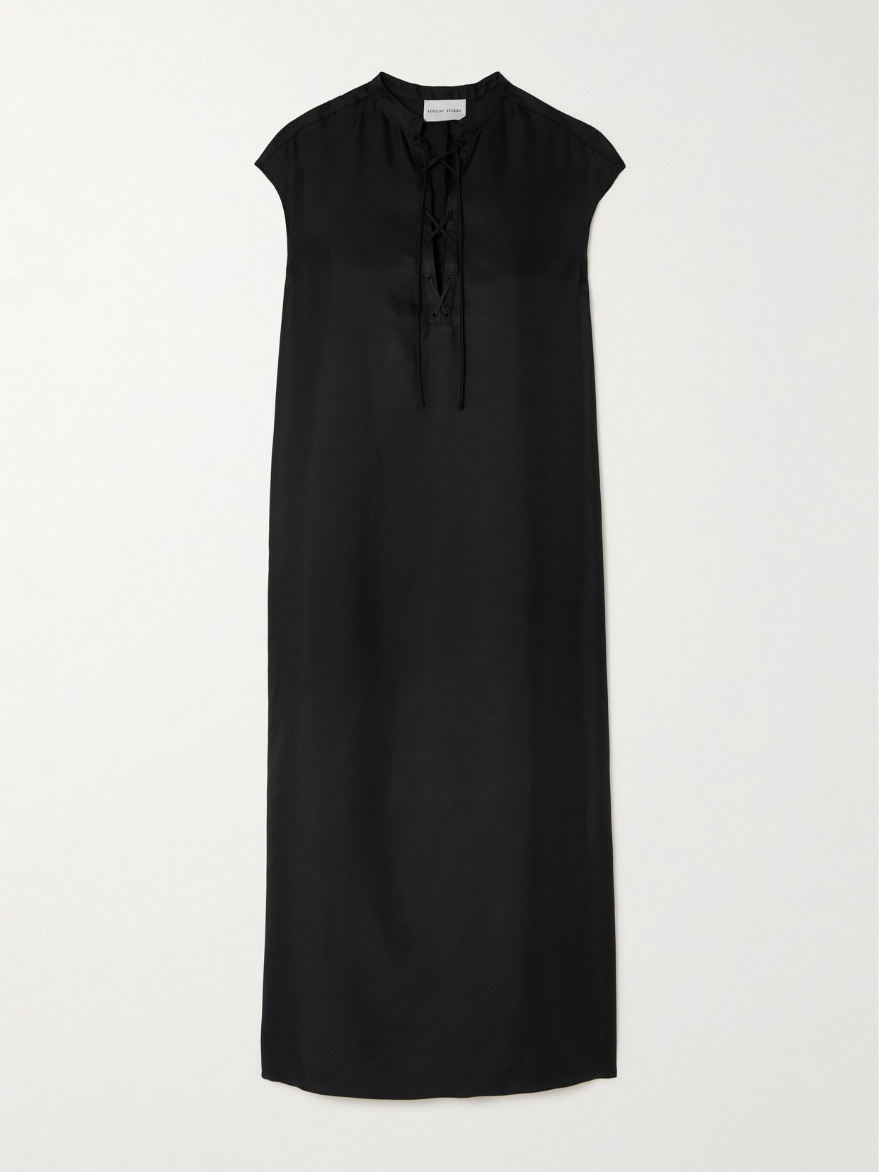LOULOU STUDIO DEMETER LACE-UP SILK-TWILL MIDI DRESS