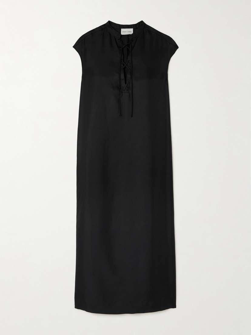 Loulou de Saison Demeter Lace-up Silk-twill Midi Dress