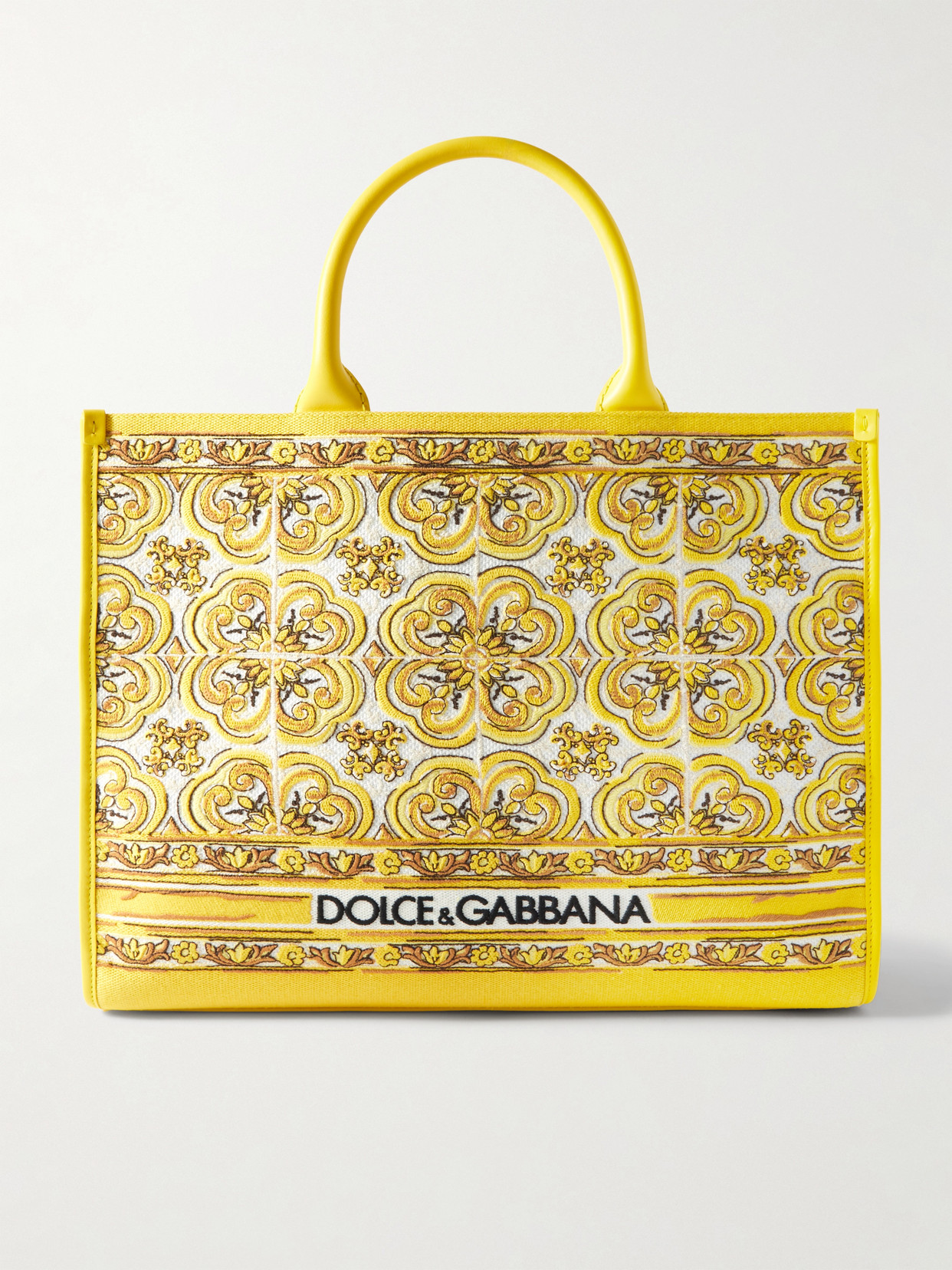 Dolce & Gabbana Printed Canvas Tote In Yellow