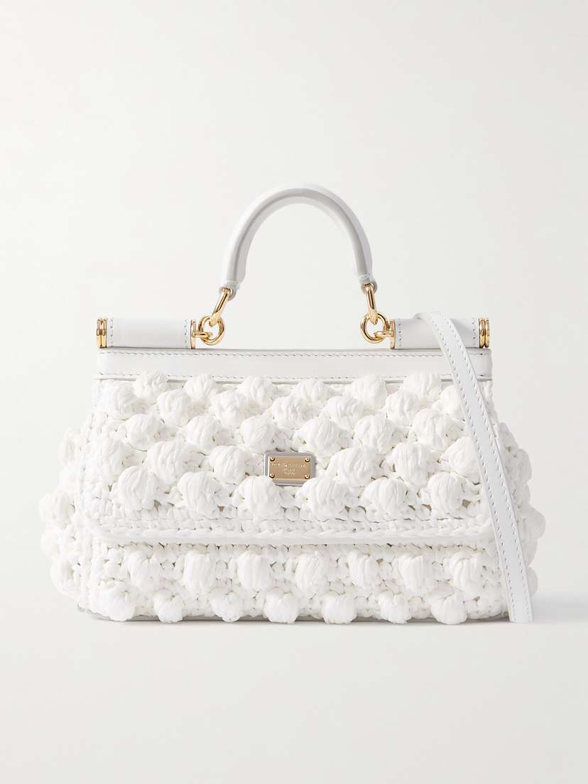 Dolce & Gabbana Sicily Small Leather-trimmed Crocheted Raffia Shoulder Bag