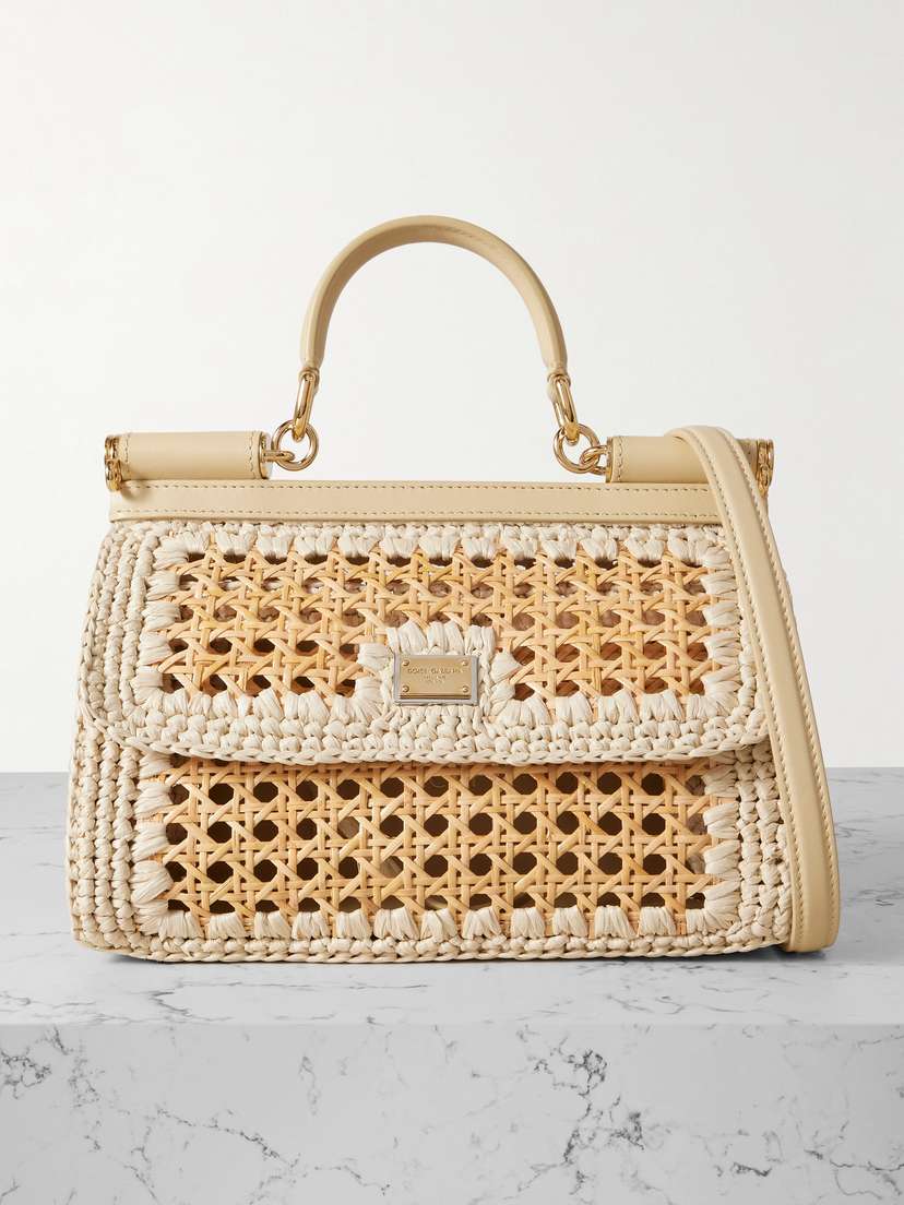 Dolce & Gabbana Sicily Medium Leather-trimmed Raffia Tote