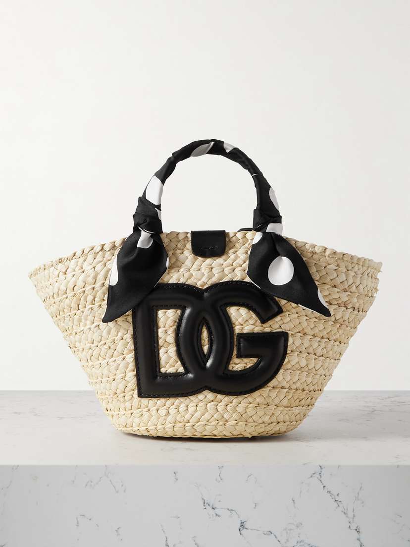 Dolce & Gabbana Leather And Satin-trimmed Raffia Tote