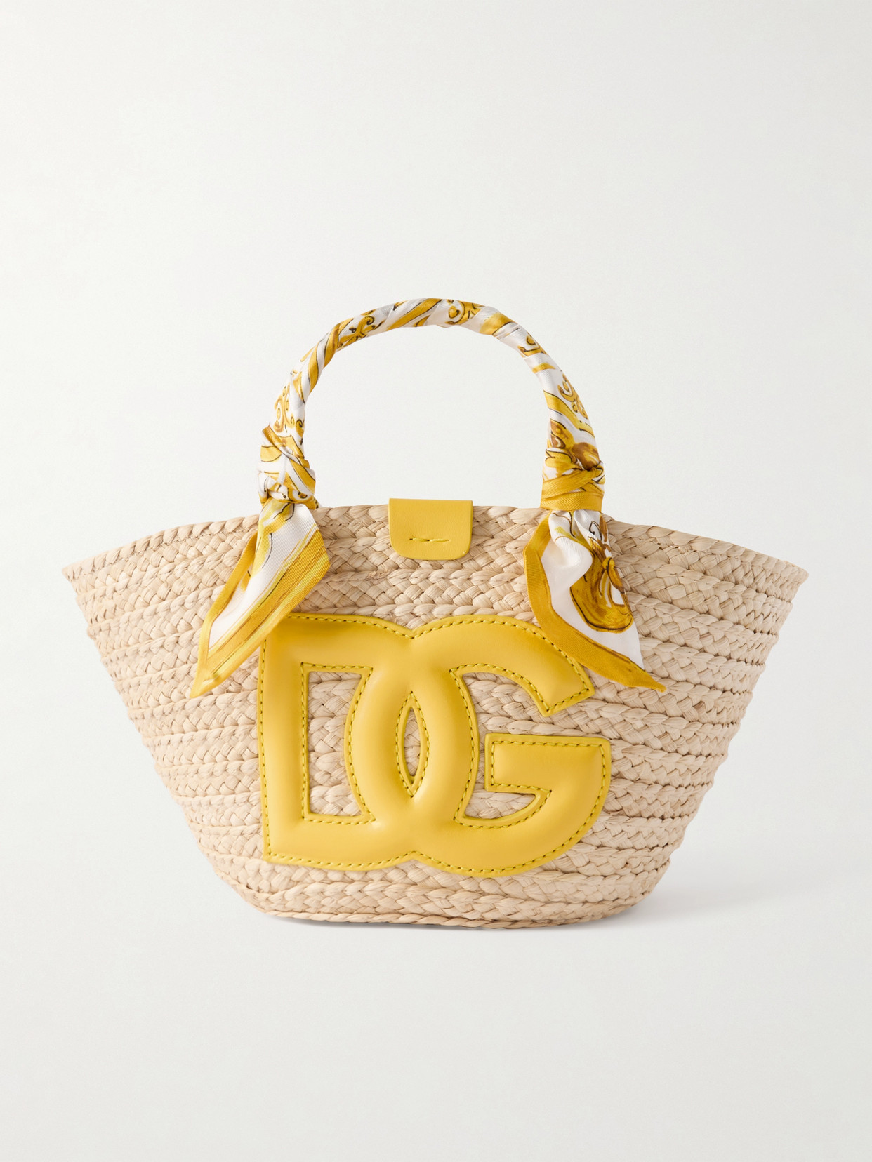 Dolce & Gabbana Leather And Twill-trimmed Raffia Tote Bag In Yellow