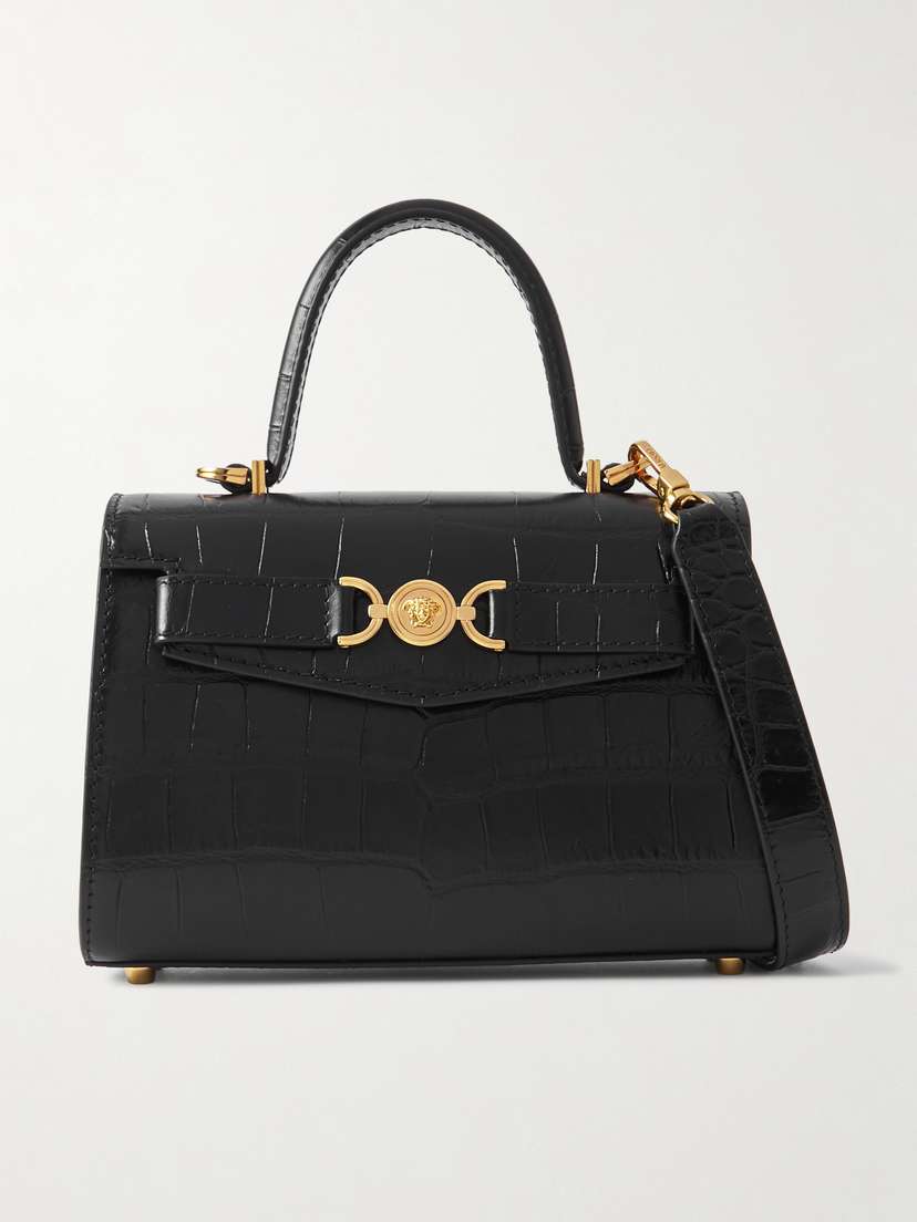 Versace Embellished Croc-effect Leather Tote