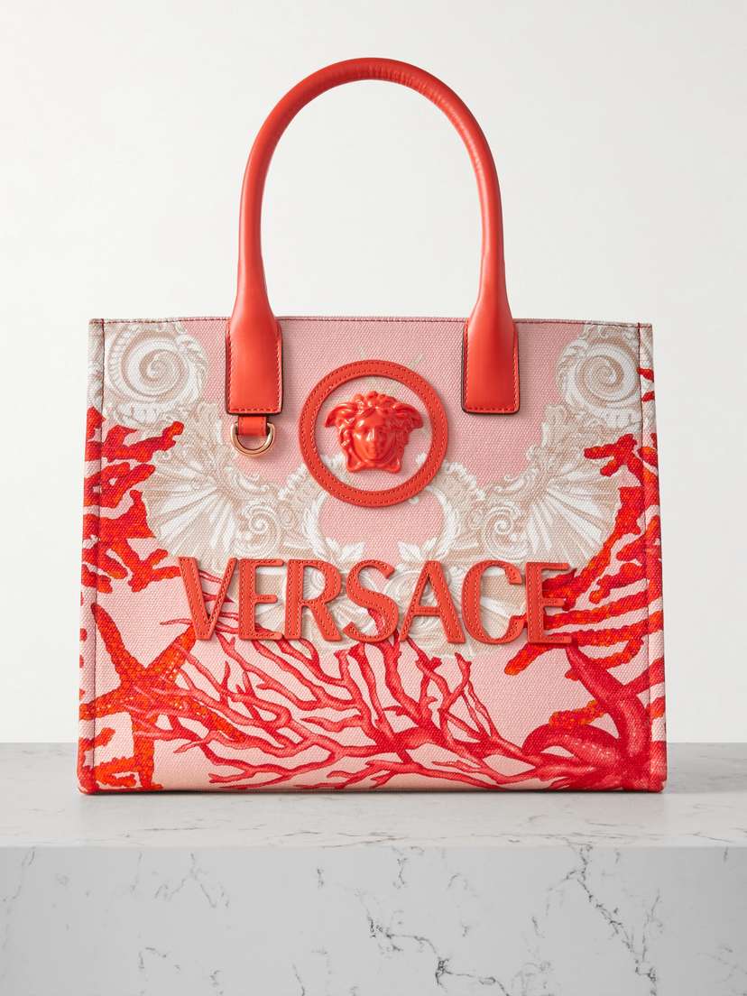 Versace Embellished Leather-trimmed Printed Canvas Tote