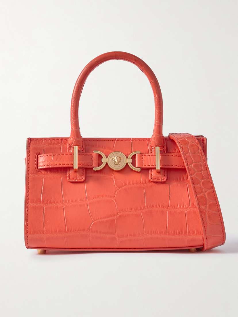 Versace Embellished Croc-effect Leather Tote