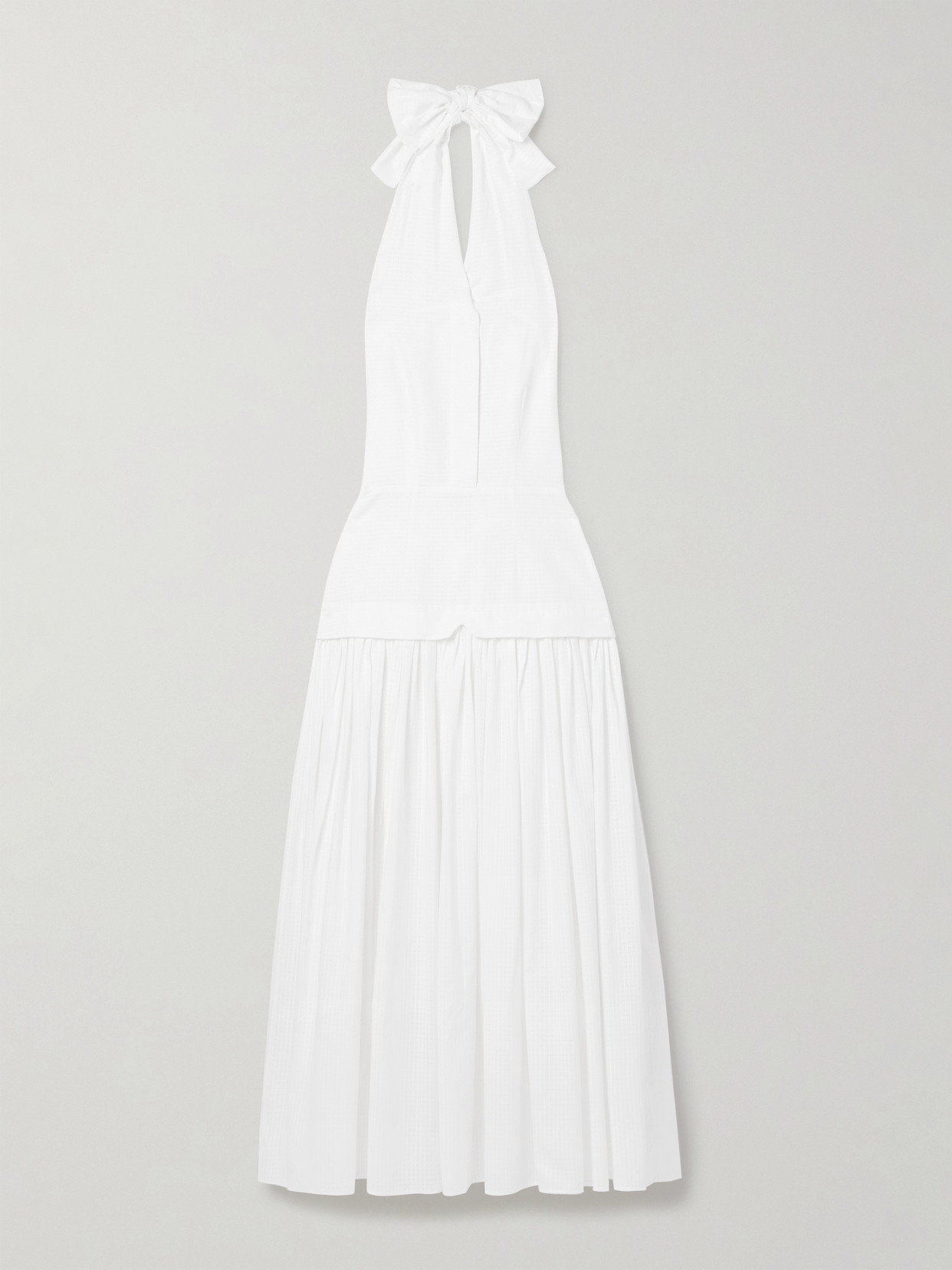 Tove Quinn Tiered Checked Embroidered Cotton Halterneck Maxi Dress In White