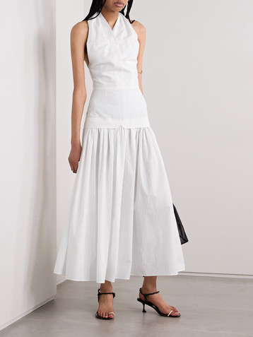 TOVE Quinn tiered checked embroidered cotton halterneck maxi dress