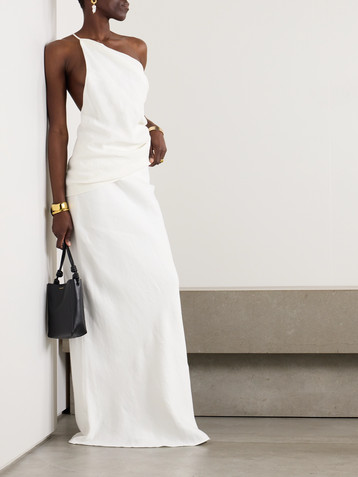 TOVE Petra one-shoulder open-back gathered linen top