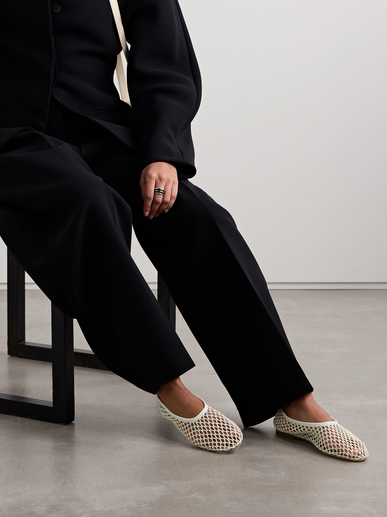 Alba Leather-Trimmed Crocheted Ballet Flats
