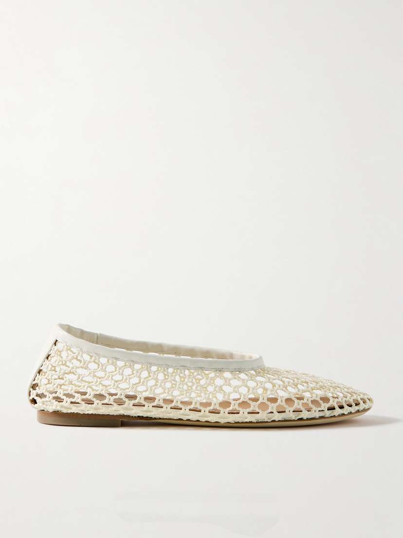 Staud Alba Leather-trimmed Crocheted Ballet Flats
