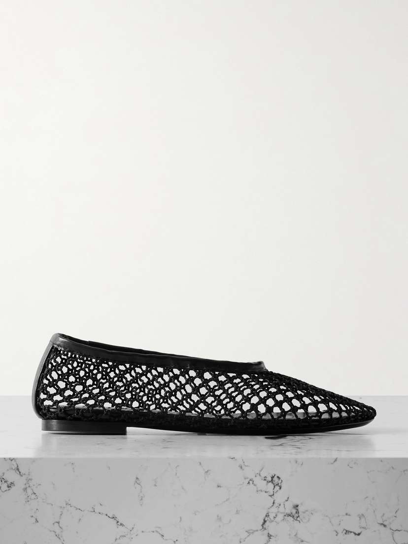 Staud Alba Leather-trimmed Crochet Ballet Flats
