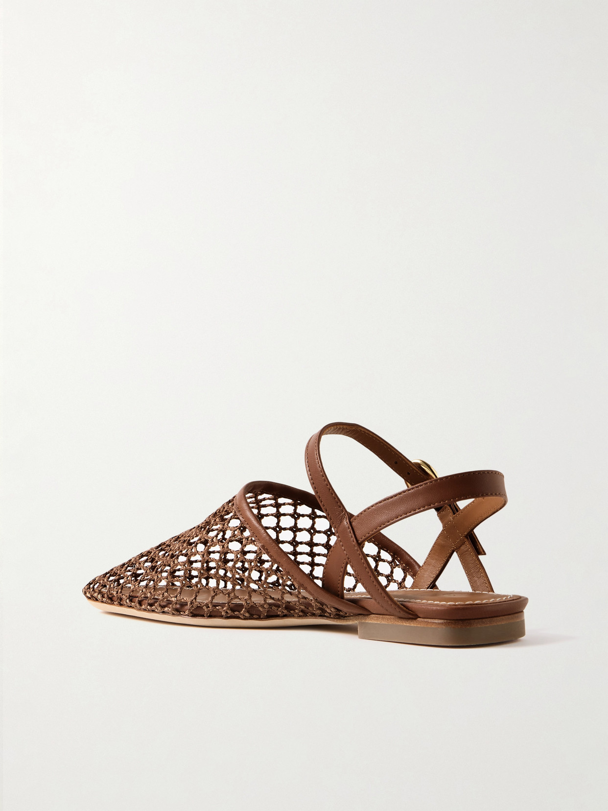 Staud Rete Crocheted And Leather Sandals In Brown