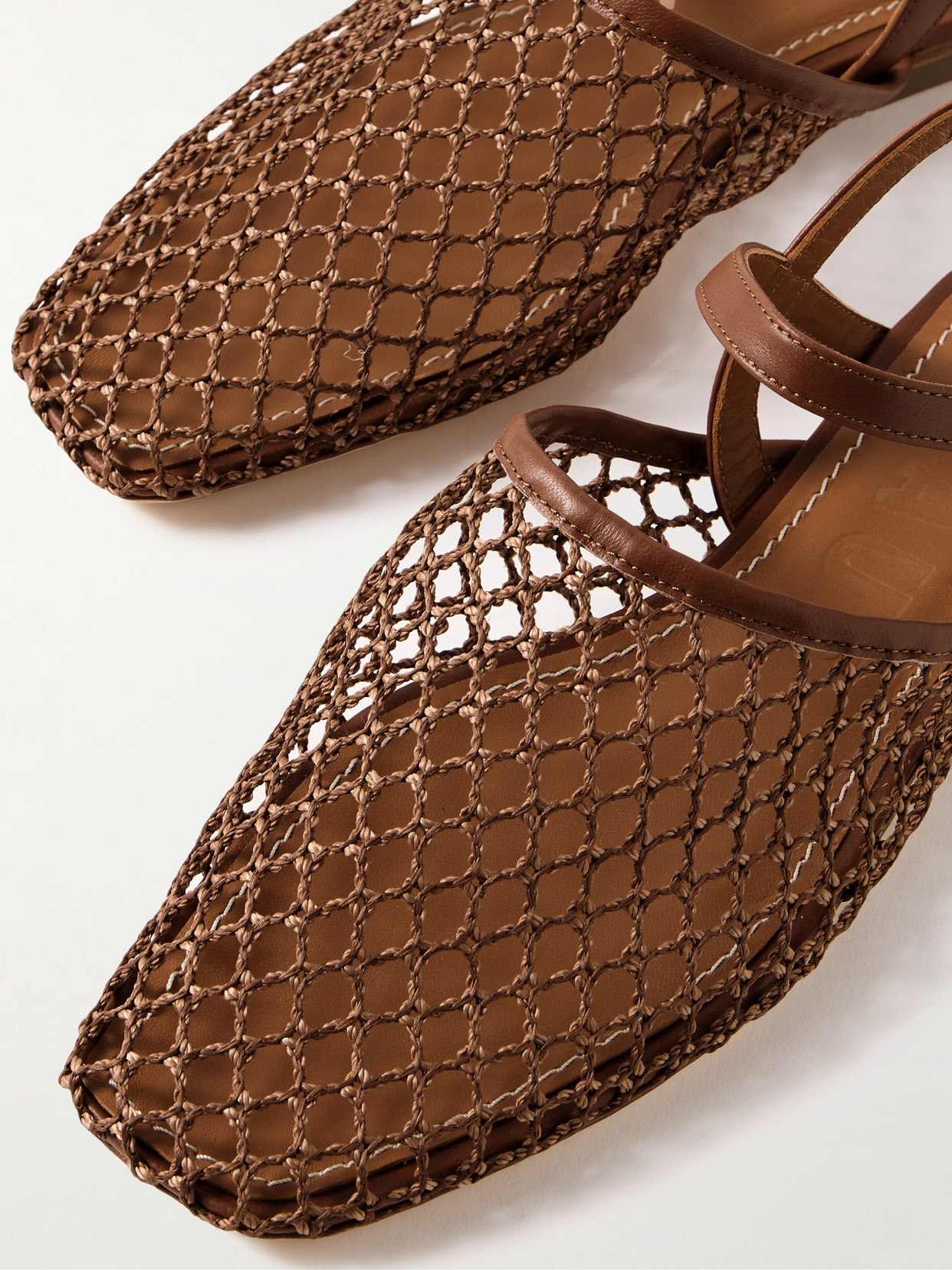 Staud Rete Crocheted And Leather Sandals In Brown