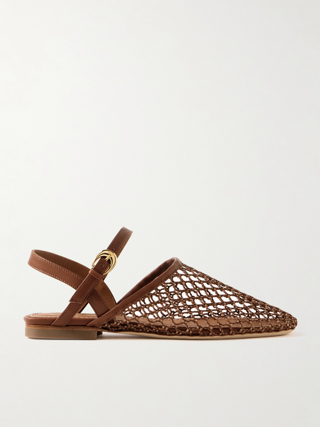 Staud Rete Crocheted And Leather Sandals In Brown