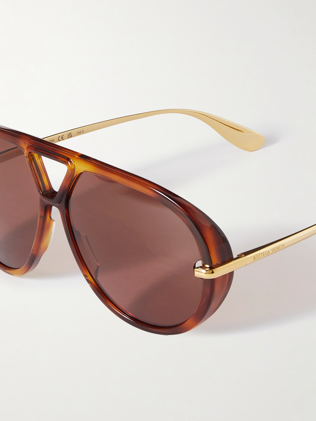 Bottega Veneta Drop Oversized Aviator-style Tortoiseshell Recycled-acetate And Gold-tone Sunglasses In Tortoiseshell