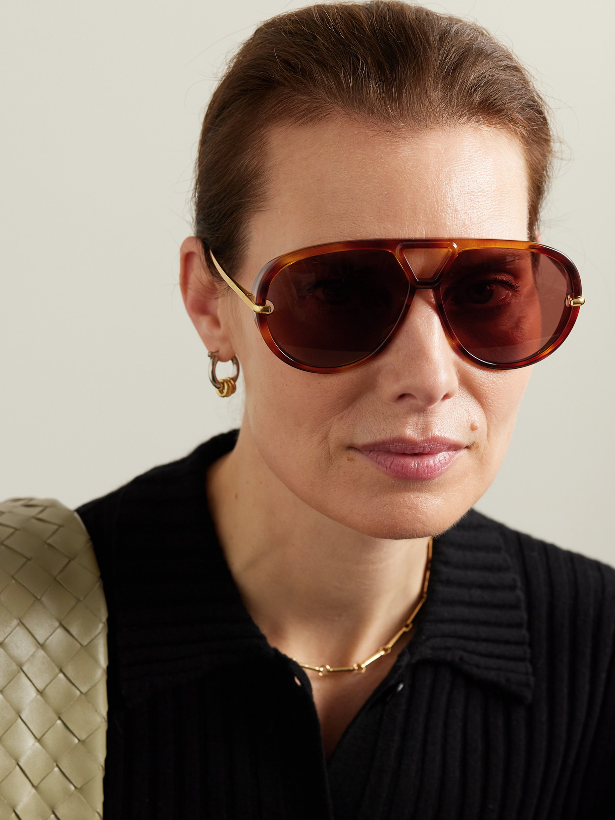 Bottega Veneta Drop Oversized Aviator-style Tortoiseshell Recycled-acetate And Gold-tone Sunglasses In Tortoiseshell