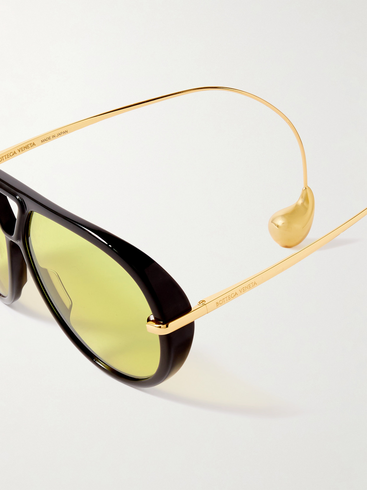 Bottega Veneta 'aviator' Black And Yellow Sunglasses With Metal Temples With Drop Detail In Recycled In Yellow