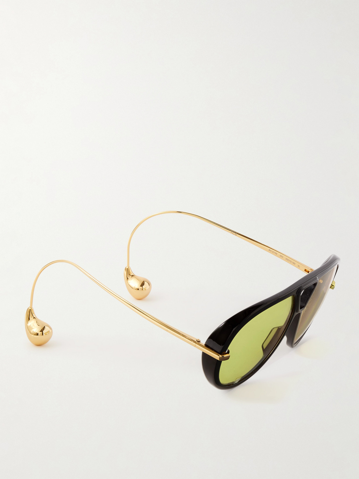 Bottega Veneta 'aviator' Black And Yellow Sunglasses With Metal Temples With Drop Detail In Recycled In Yellow