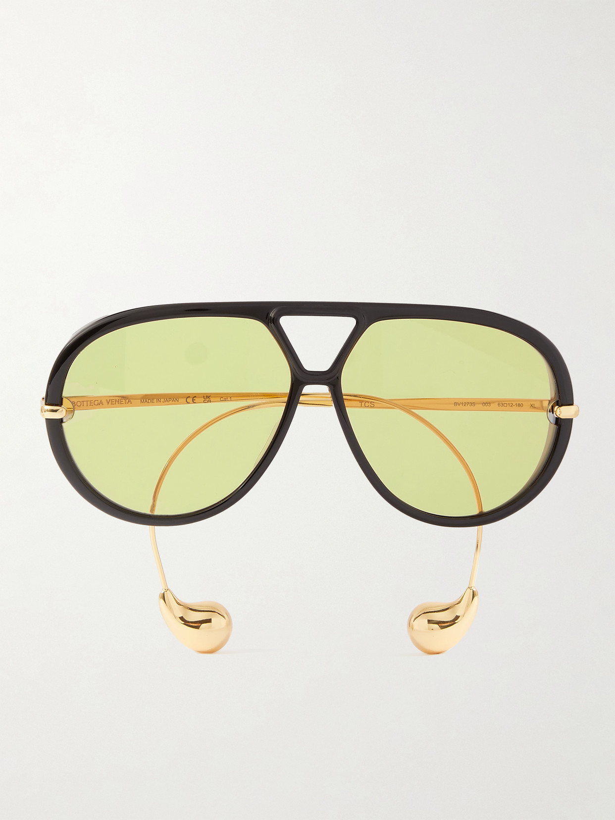 Bottega Veneta Embellished Aviator-style Recycled-acetate And Gold-tone Sunglasses In Black