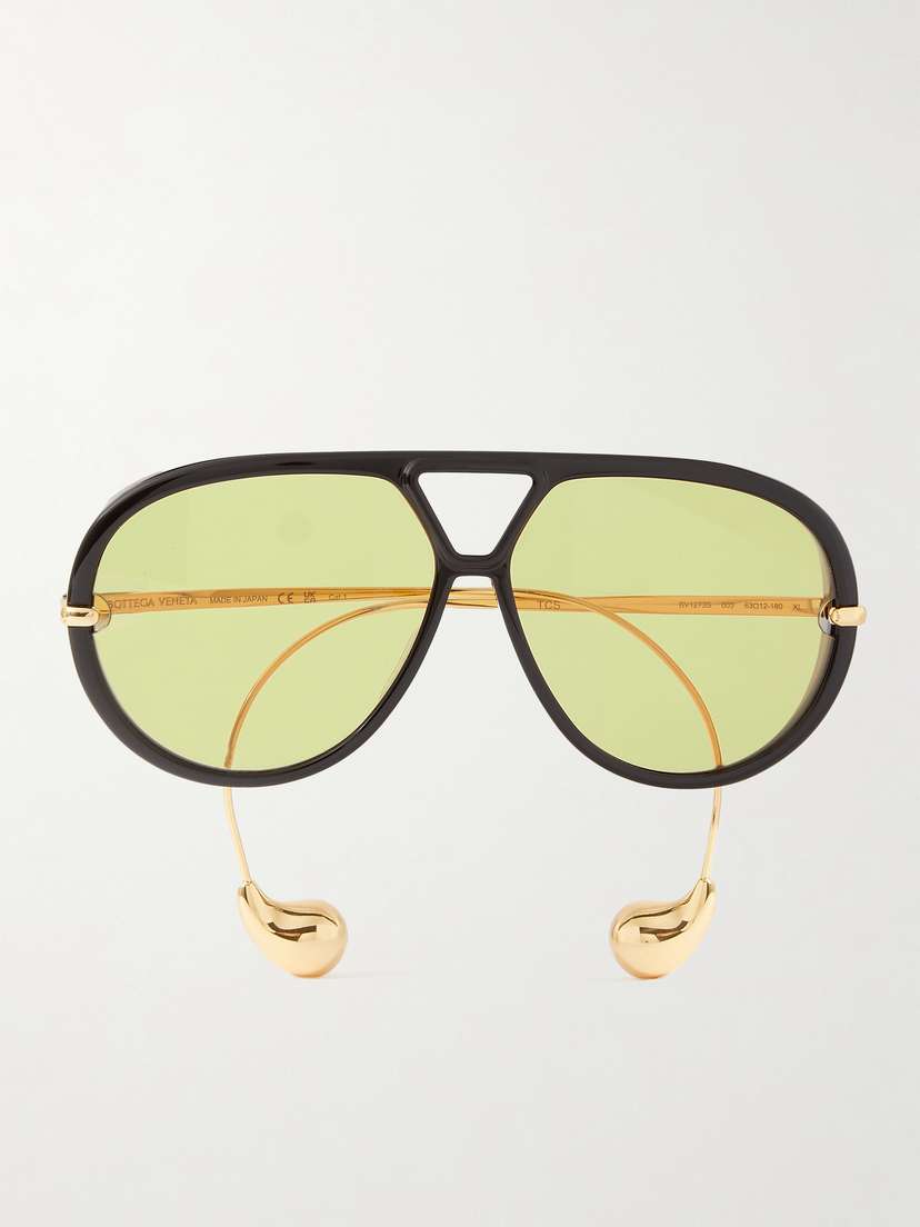 Bottega Veneta Eyewear Embellished Aviator-style Recycled-acetate And Gold-tone Sunglasses