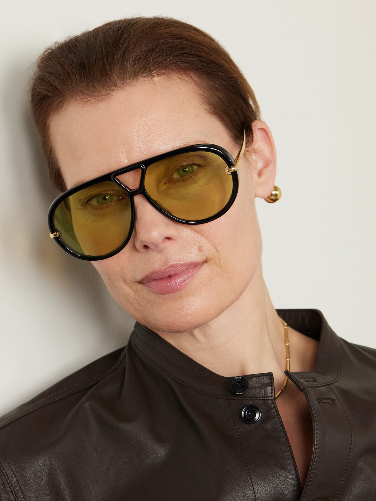 Bottega Veneta 'aviator' Black And Yellow Sunglasses With Metal Temples With Drop Detail In Recycled In Yellow