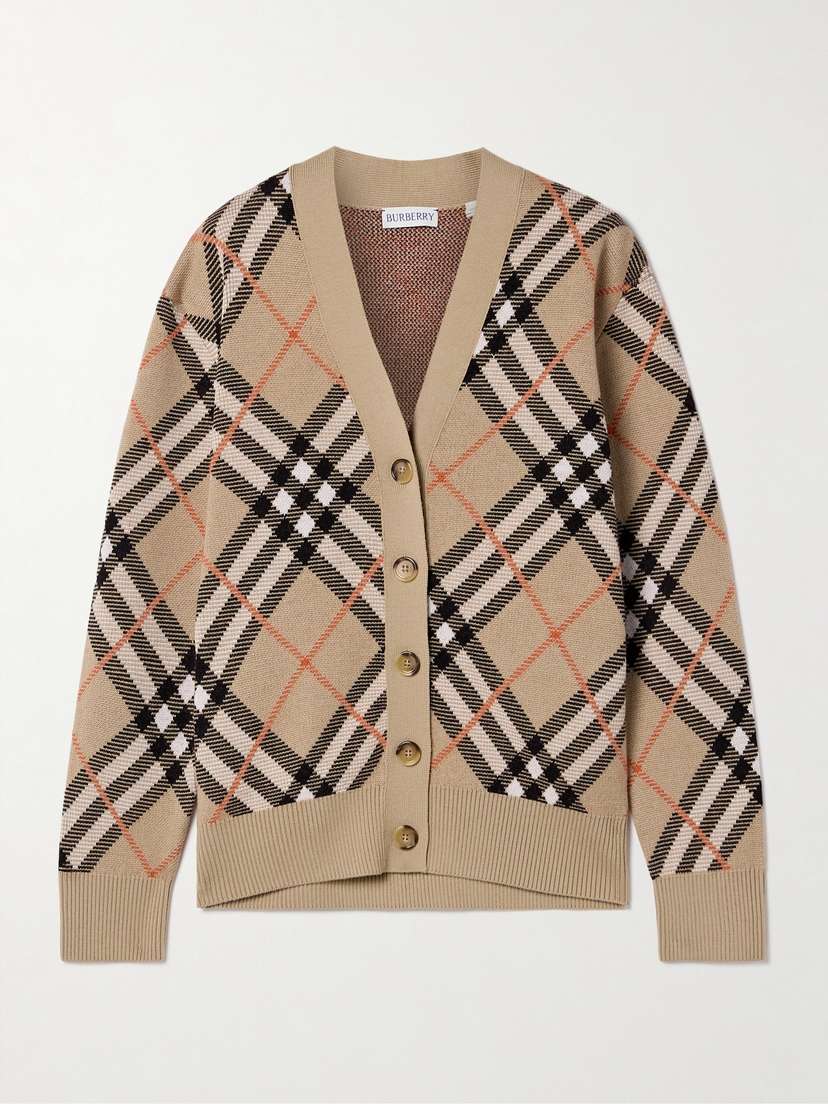 Burberry Checked Jacquard-knit Wool-blend Cardigan