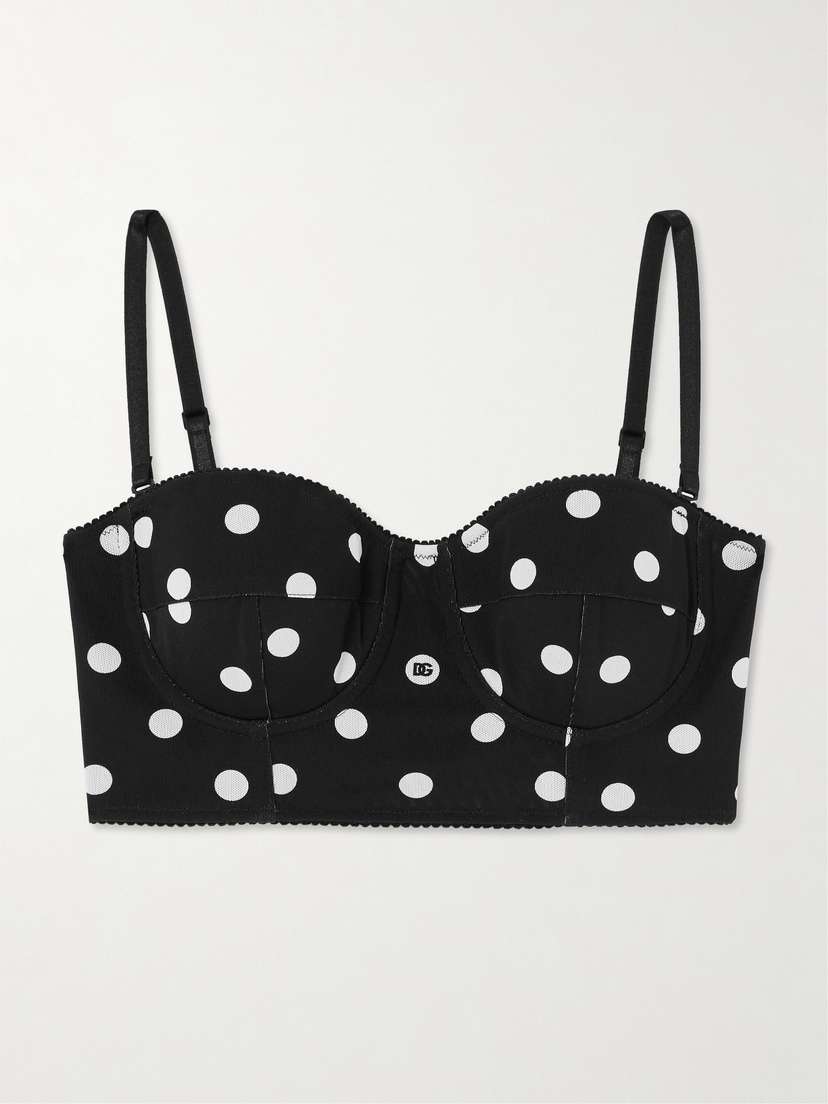 Dolce & Gabbana Printed Polka-dot Mesh Bustier Top