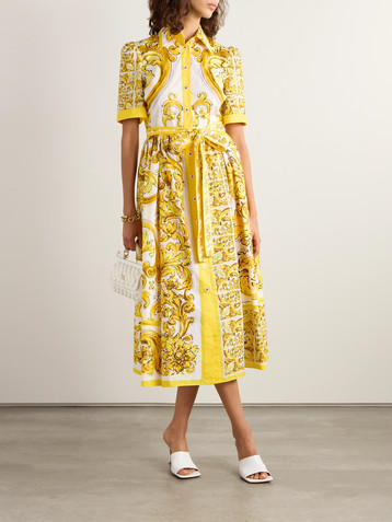 Dolce&Gabbana Maiolica belted pleated printed cotton-poplin midi dress