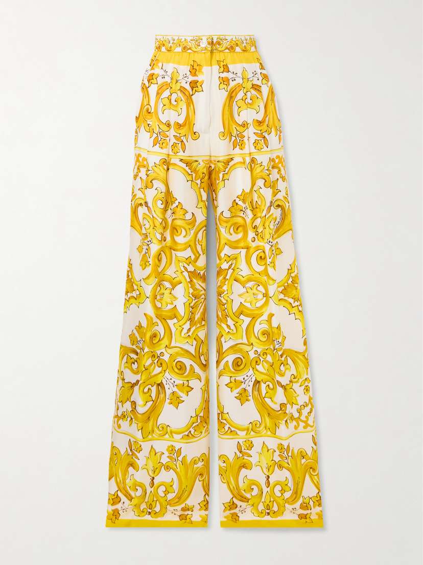 Dolce & Gabbana Maiolica Printed Silk-twill Wide-leg Pants