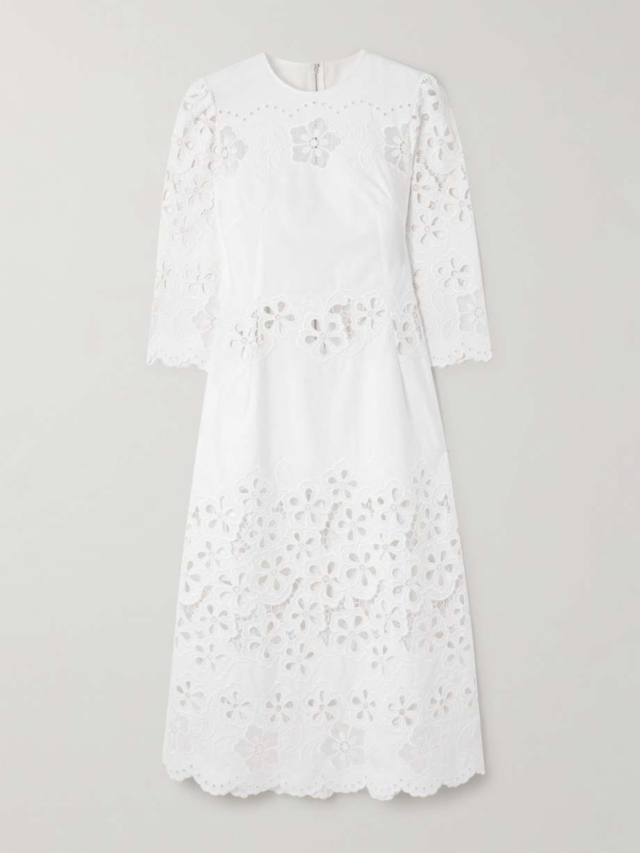 scalloped broderie anglaise cotton-poplin midi dress