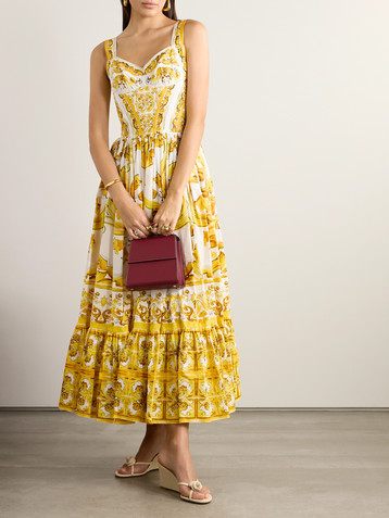 Dolce&Gabbana Maiolica pleated printed cotton-poplin midi dress