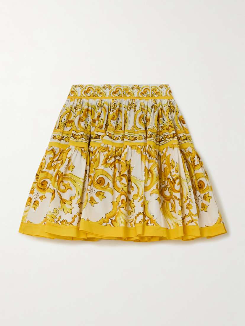 Dolce & Gabbana Maiolica Pleated Printed Cotton-poplin Mini Skirt