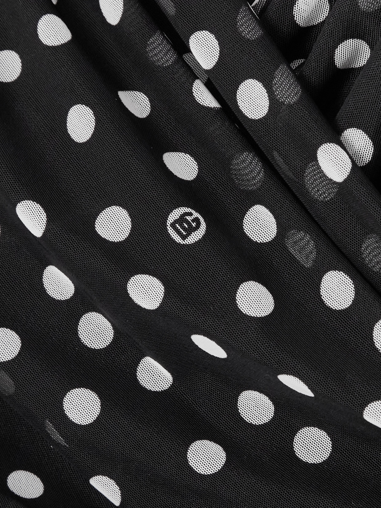 Ruched Wrap-Effect Printed Polka-Dot Tulle Blouse