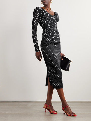 Dolce&Gabbana Ruched wrap-effect printed polka-dot tulle blouse